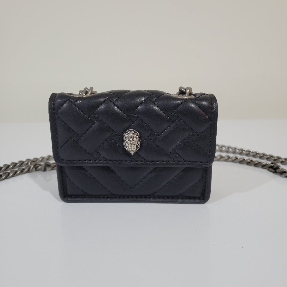 KURT GEIGER Black Leather Quilted Mini Purse w/ Silver Chain